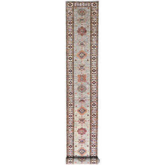 Kazak Wool Hand Knotted Rug Grey Ivory 2.8X22.6 -O086491