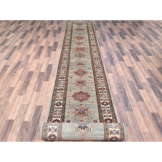 Kazak Wool Hand Knotted Rug Grey Ivory 2.8X22.6 -O086491