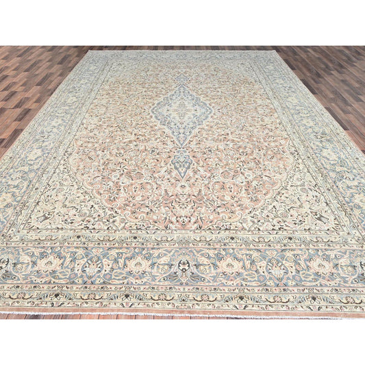 Overdyed & Vintage Wool Hand Knotted Rug Orange Gray 11.1X17.2 -O086493