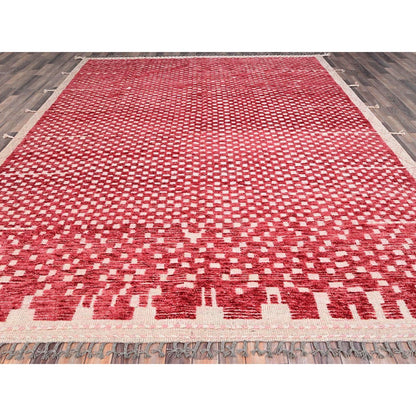 Tribal & Geometric Wool Hand Knotted Rug Red Ivory 9.1X12.5 -O086500