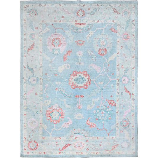 Oushak And Peshawar Wool Hand Knotted Rug Blue Light Blue 9.10X14.1 -O086503