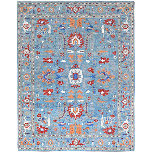 Oushak And Peshawar Wool Hand Knotted Rug Blue Light Blue 9.4X12.6 -O086505