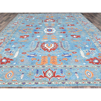 Oushak And Peshawar Wool Hand Knotted Rug Blue Light Blue 9.4X12.6 -O086505