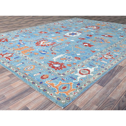Oushak And Peshawar Wool Hand Knotted Rug Blue Light Blue 9.4X12.6 -O086505