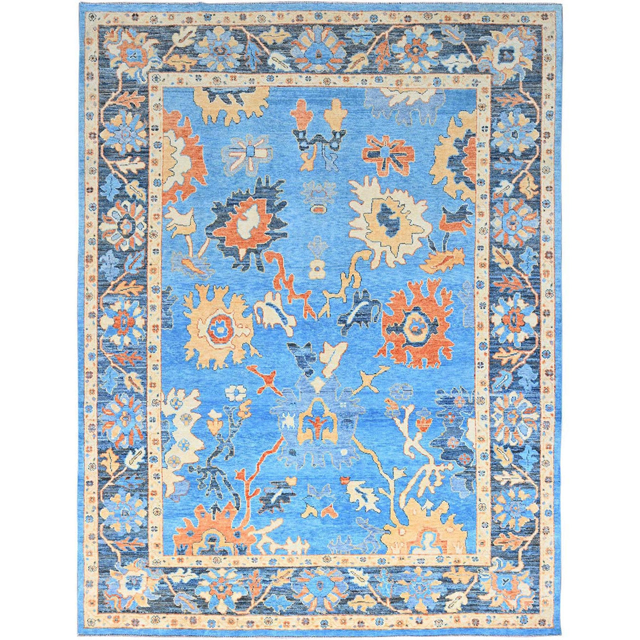 Blue 9'4" x 12'4" Oushak And Peshawar Hand knotted Wool Rug - Sku: O086506