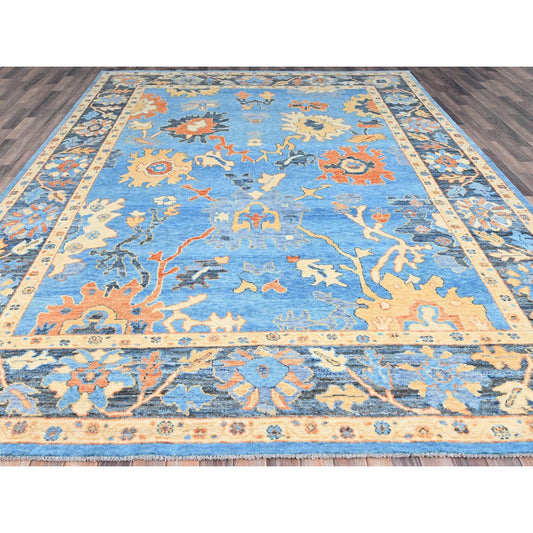 Oushak And Peshawar Wool Hand Knotted Rug Blue Blue 9.4X12.4 -O086506