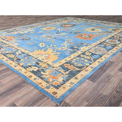 Oushak And Peshawar Wool Hand Knotted Rug Blue Blue 9.4X12.4 -O086506