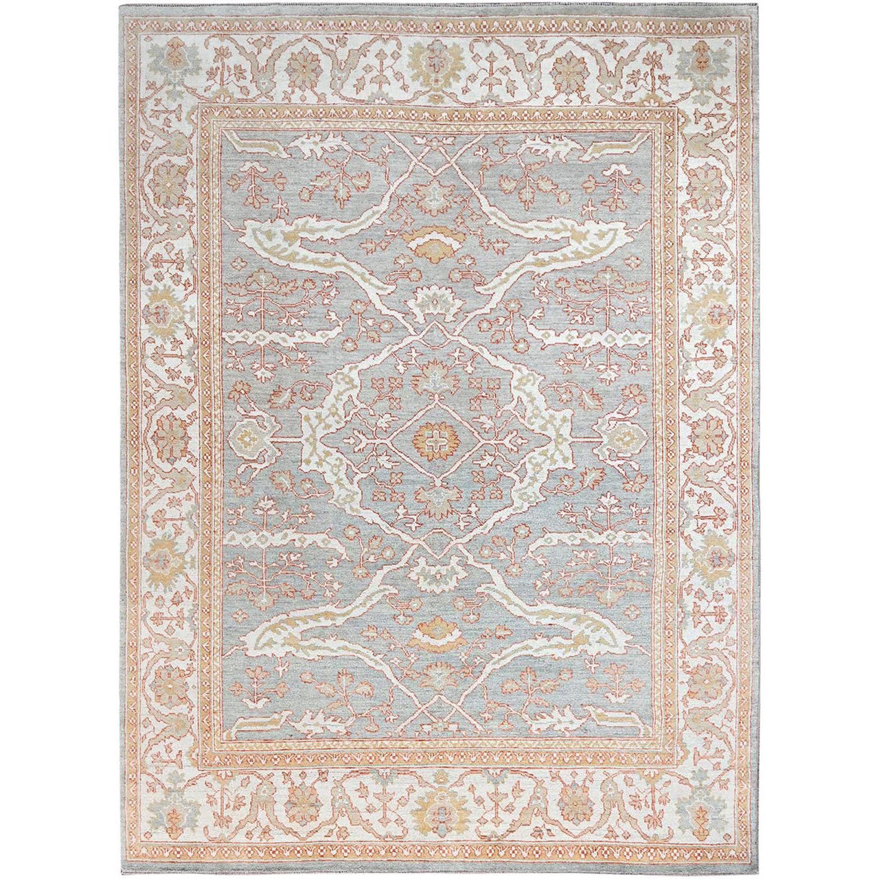 Oushak And Peshawar Wool Hand Knotted Rug Grey Ivory 10.1X13.8 -O086507