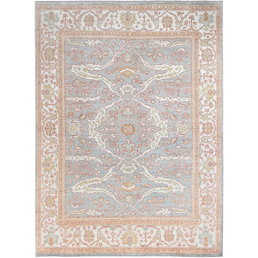 Oushak And Peshawar Wool Hand Knotted Rug Grey Ivory 10.1X13.8 -O086507