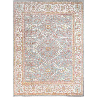 Oushak And Peshawar Wool Hand Knotted Rug Grey Ivory 10.1X13.8 -O086507