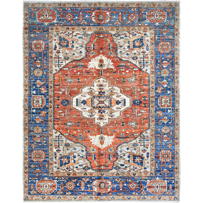 Tribal & Geometric Wool Hand Knotted Rug Orange Bayern Blue 8.0X10.0 -O086509