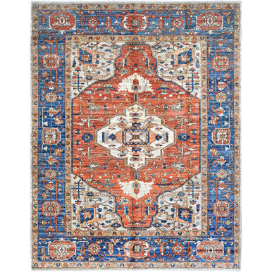 Tribal & Geometric Wool Hand Knotted Rug Orange Bayern Blue 8.0X10.0 -O086509