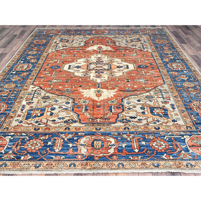 Tribal & Geometric Wool Hand Knotted Rug Orange Bayern Blue 8.0X10.0 -O086509