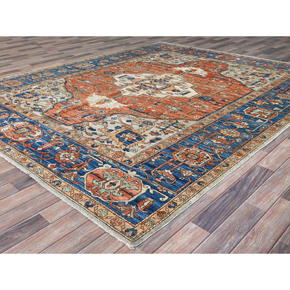 Tribal & Geometric Wool Hand Knotted Rug Orange Bayern Blue 8.0X10.0 -O086509