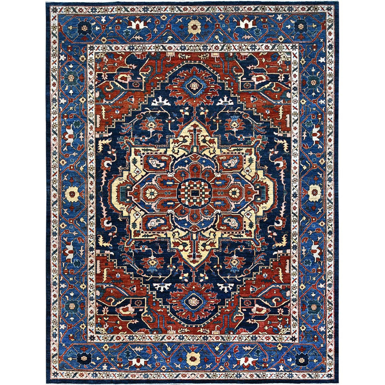 Blue 9'2" x 11'8" Heriz Imperial Hand knotted Wool Rug -O086510