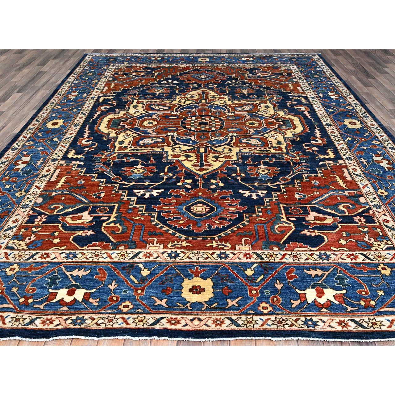 Blue 9'2" x 11'8" Heriz Imperial Hand knotted Wool Rug -O086510