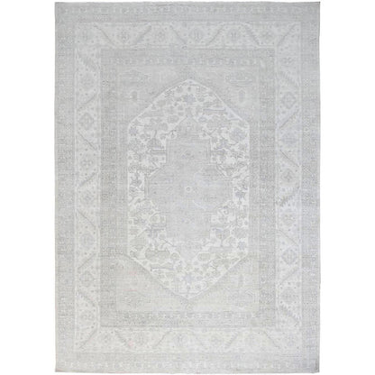 Oushak And Peshawar Wool Hand Knotted Rug Ivory Gray 9.11X13.7 -O086511
