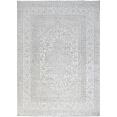 Oushak And Peshawar Wool Hand Knotted Rug Ivory Gray 9.11X13.7 -O086511