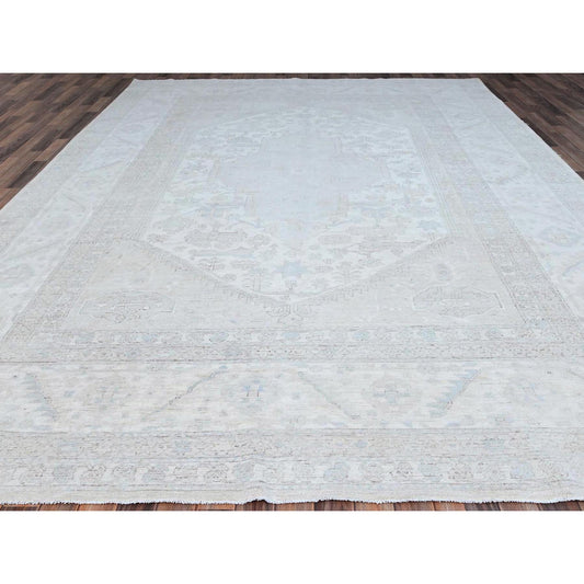Oushak And Peshawar Wool Hand Knotted Rug Ivory Gray 9.11X13.7 -O086511