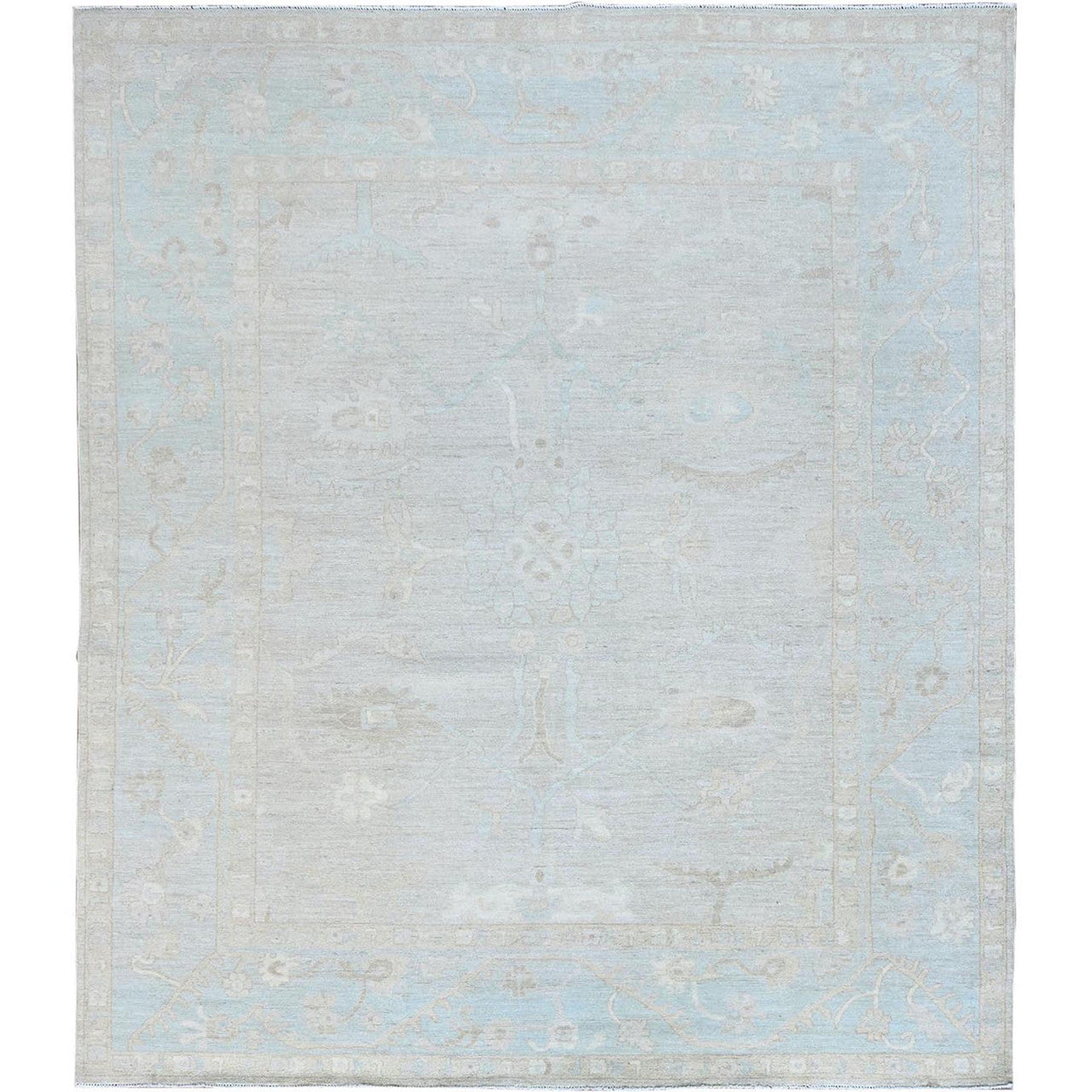 Gray 8'2" x 9'6" Oushak And Peshawar Hand knotted Wool Rug - Sku: O086512