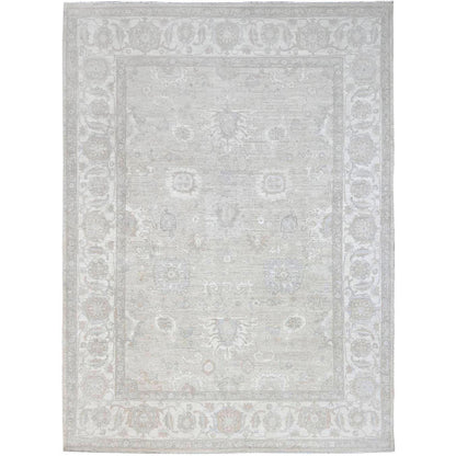 Oushak And Peshawar Wool Hand Knotted Rug Grey Ivory 8.11X11.10 -O086513