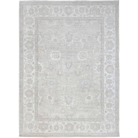 Oushak And Peshawar Wool Hand Knotted Rug Grey Ivory 8.11X11.10 -O086513