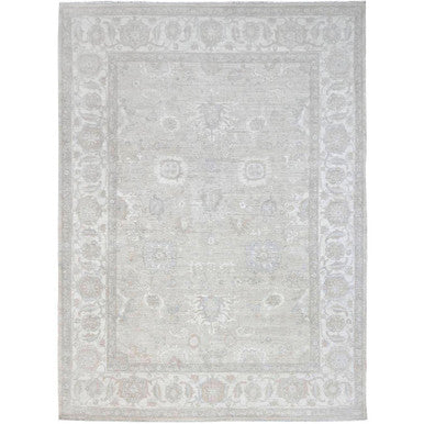 Oushak And Peshawar Wool Hand Knotted Rug Grey Ivory 8.11X11.10 -O086513