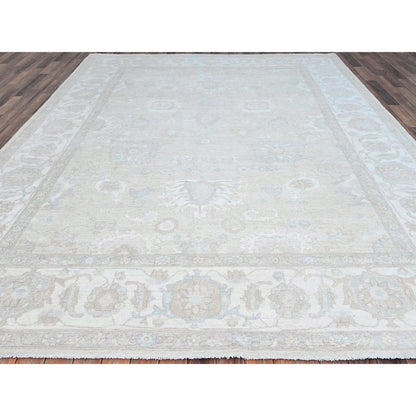 Oushak And Peshawar Wool Hand Knotted Rug Grey Ivory 8.11X11.10 -O086513