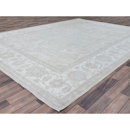 Oushak And Peshawar Wool Hand Knotted Rug Grey Ivory 8.11X11.10 -O086513
