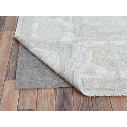 Oushak And Peshawar Wool Hand Knotted Rug Grey Ivory 8.11X11.10 -O086513