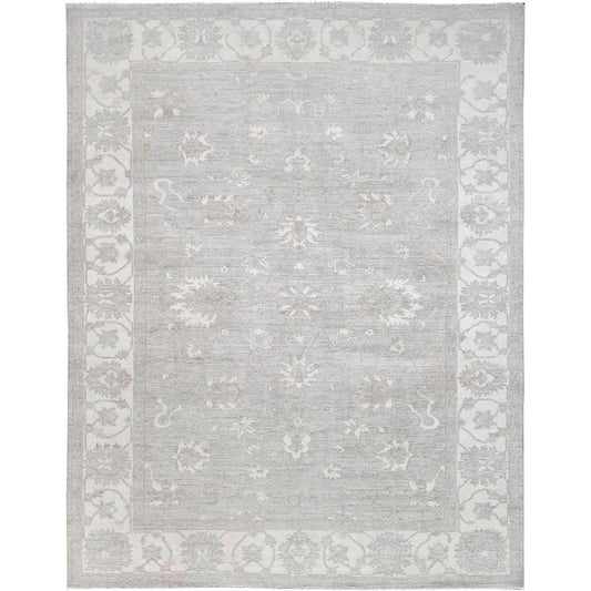 Oushak And Peshawar Wool Hand Knotted Rug Grey Ivory 9.1X11.5 -O086514
