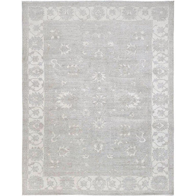 Oushak And Peshawar Wool Hand Knotted Rug Grey Ivory 9.1X11.5 -O086514