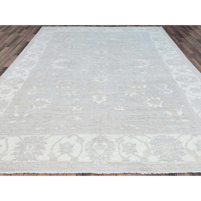 Oushak And Peshawar Wool Hand Knotted Rug Grey Ivory 9.1X11.5 -O086514