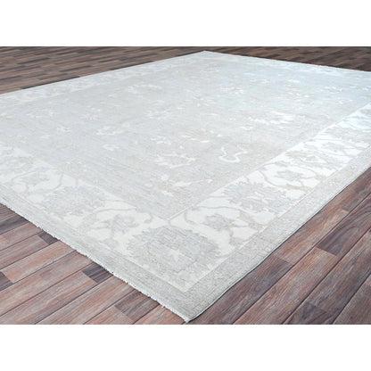 Oushak And Peshawar Wool Hand Knotted Rug Grey Ivory 9.1X11.5 -O086514