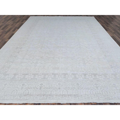Khotan and Samarkand Wool Hand Knotted Rug Ivory Ivory 9.11X13.10 -O086515