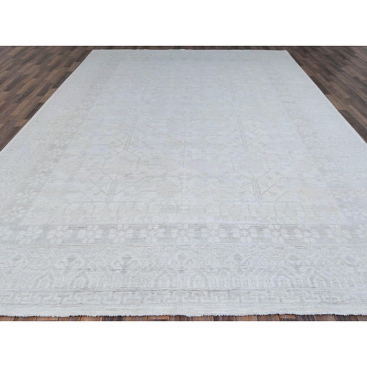 Khotan and Samarkand Wool Hand Knotted Rug Ivory Ivory 9.11X13.10 -O086515