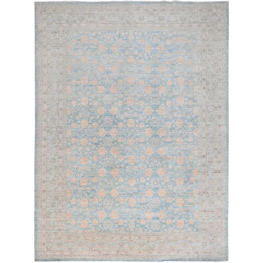 Khotan and Samarkand Wool Hand Knotted Rug Blue Blue 9.11X13.6 -O086517