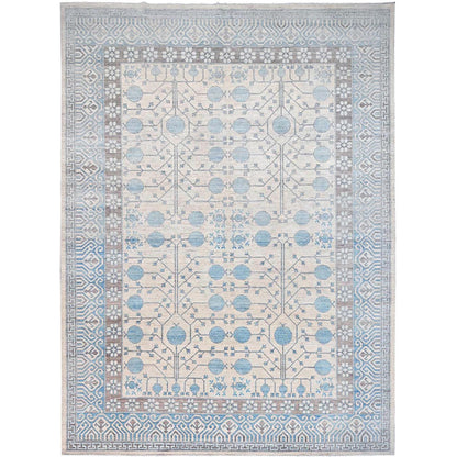 Oushak And Peshawar Wool Hand Knotted Rug Ivory White 9.11X13.7 -O086518