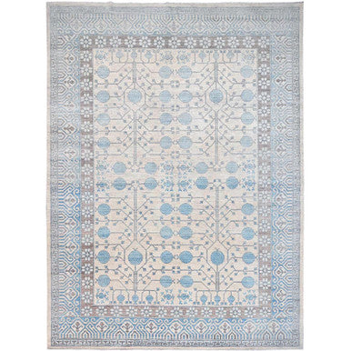 Oushak And Peshawar Wool Hand Knotted Rug Ivory White 9.11X13.7 -O086518
