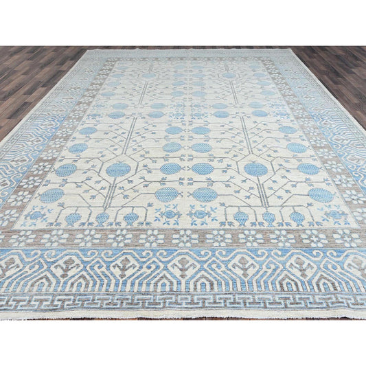 Oushak And Peshawar Wool Hand Knotted Rug Ivory White 9.11X13.7 -O086518