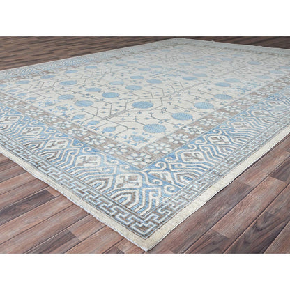 Oushak And Peshawar Wool Hand Knotted Rug Ivory White 9.11X13.7 -O086518