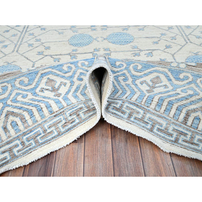 Oushak And Peshawar Wool Hand Knotted Rug Ivory White 9.11X13.7 -O086518