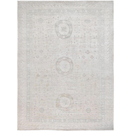 Oushak And Peshawar Wool Hand Knotted Rug Ivory White 9.10X13.10 -O086520