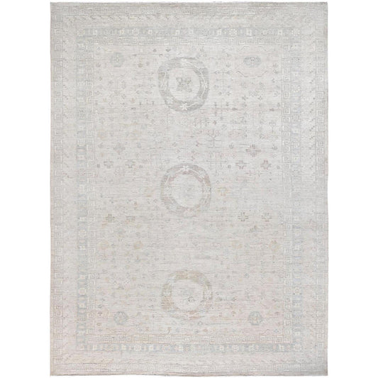 Oushak And Peshawar Wool Hand Knotted Rug Ivory White 9.10X13.10 -O086520