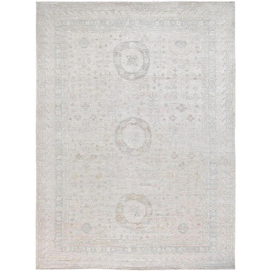 Oushak And Peshawar Wool Hand Knotted Rug Ivory White 9.10X13.10 -O086520