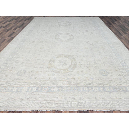 Oushak And Peshawar Wool Hand Knotted Rug Ivory White 9.10X13.10 -O086520