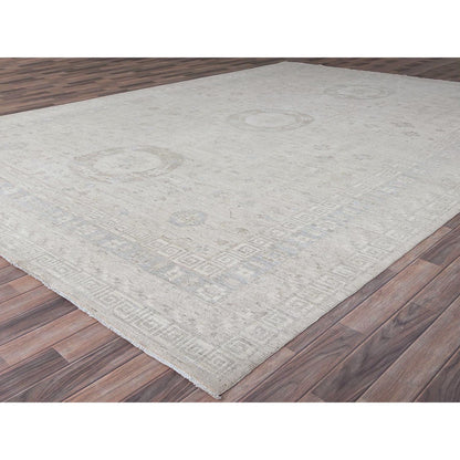 Oushak And Peshawar Wool Hand Knotted Rug Ivory White 9.10X13.10 -O086520