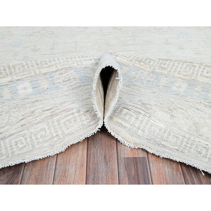 Oushak And Peshawar Wool Hand Knotted Rug Ivory White 9.10X13.10 -O086520