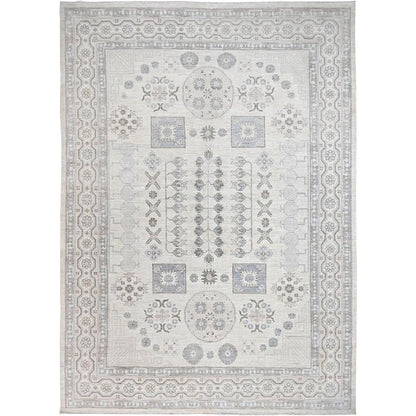 Oushak And Peshawar Wool Hand Knotted Rug Ivory White 9.11X13.6 -O086521