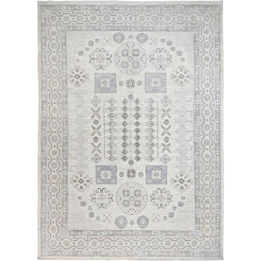 Oushak And Peshawar Wool Hand Knotted Rug Ivory White 9.11X13.6 -O086521